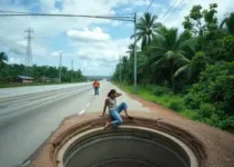 mulher cai em bueiro